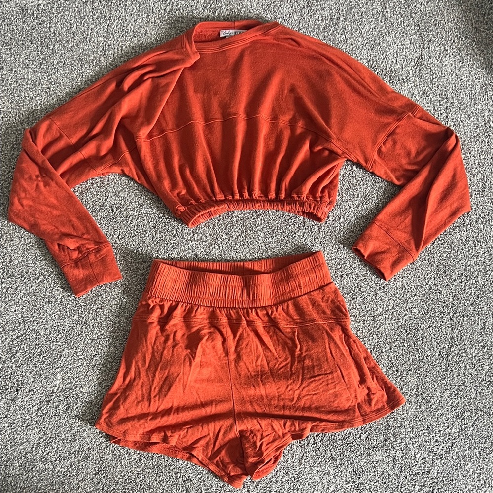 Red Cropped Long Sleeve and Shorts Set